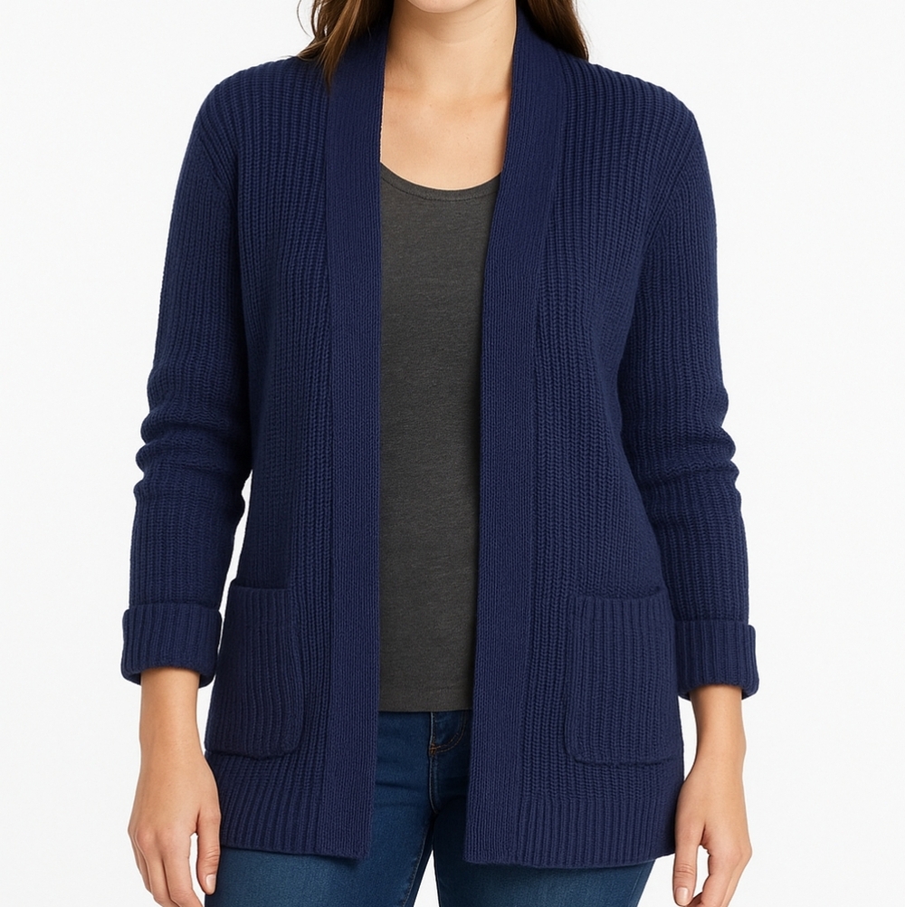 NEW Max & Mia Women's Small Knit Open Front Cardigan Sweater Cotton Navy Pockets